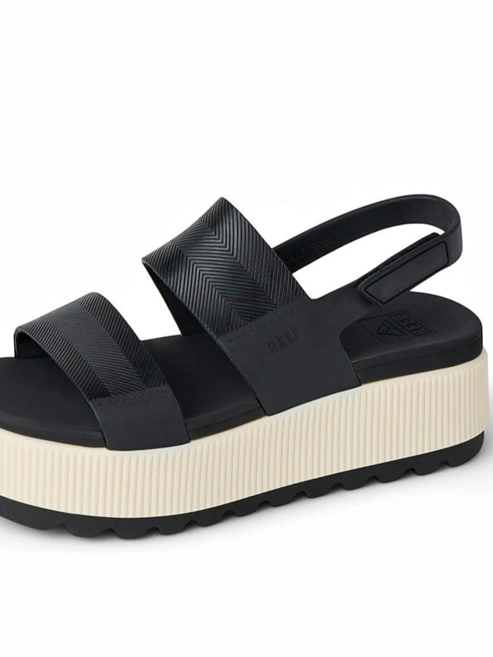 REEF Cushion Vista Higher Platform Sandals in Black & Cream NWT